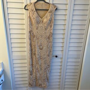 Sue Wong Nocturne nude Embroidered Maxi Dress